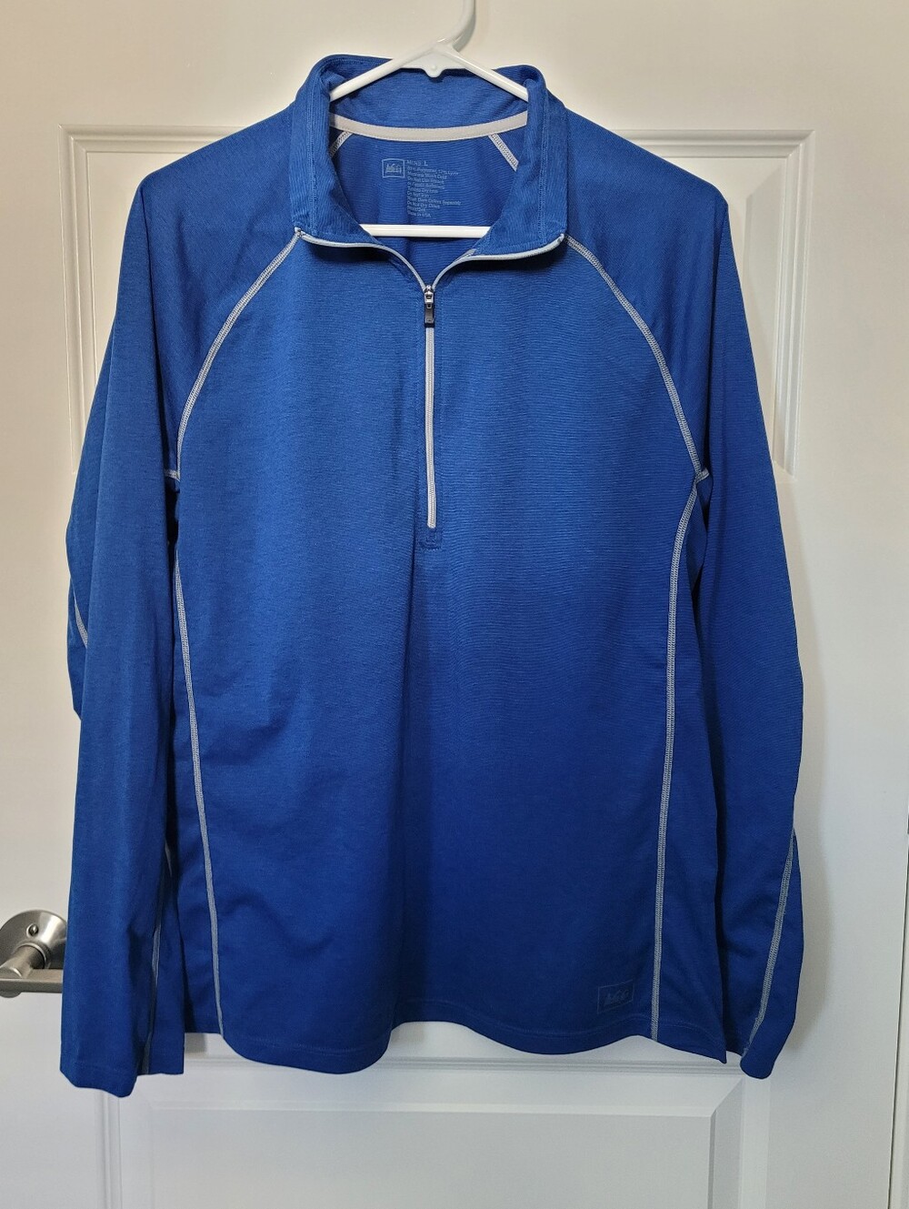REI Royal Blue Quarter Zip Performance Pullover Contrast Stitch Outdoor Base Lay